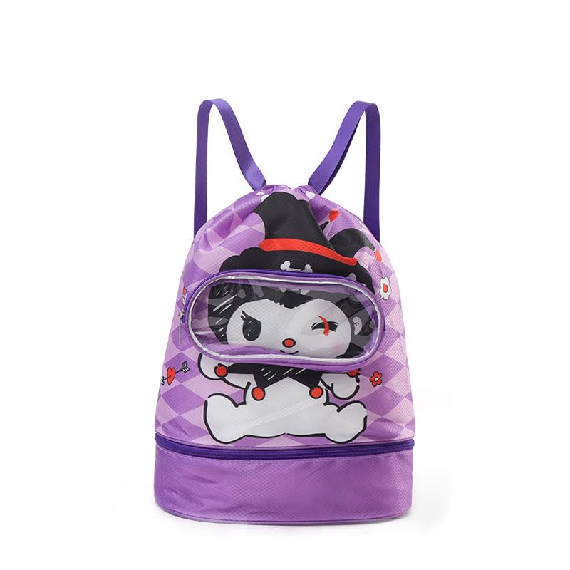 PALAY® Kuromi Swimming Drawstring Bag Girls Waterproof Swimming Bags with Shoe Compartment & Clear Goggle Pouch, Cute Kuromi Quick Dry Wet Bag Beach Bag for Girls, 26x13x40cm PALAY® Kuromi Swimming Drawstring Bag Girls Waterproof Swimming Bags with Shoe Compartment & Clear Goggle Pouch, Cute Kuromi Quick Dry Wet Bag Beach Bag for Girls, 26x13x40cm